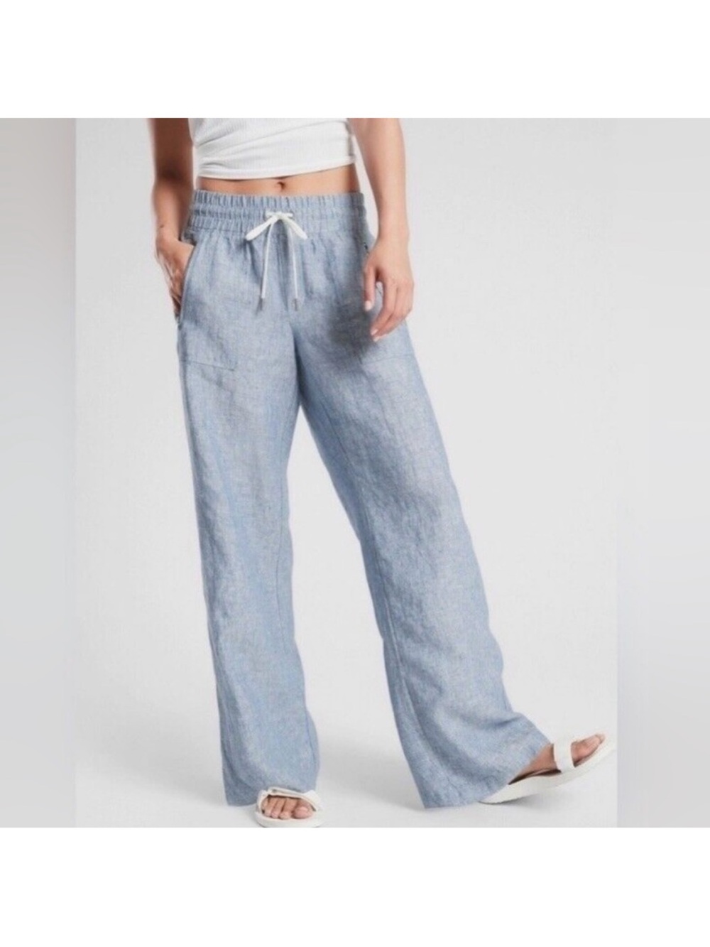 Athleta Cabo linen Wide leg pants blue